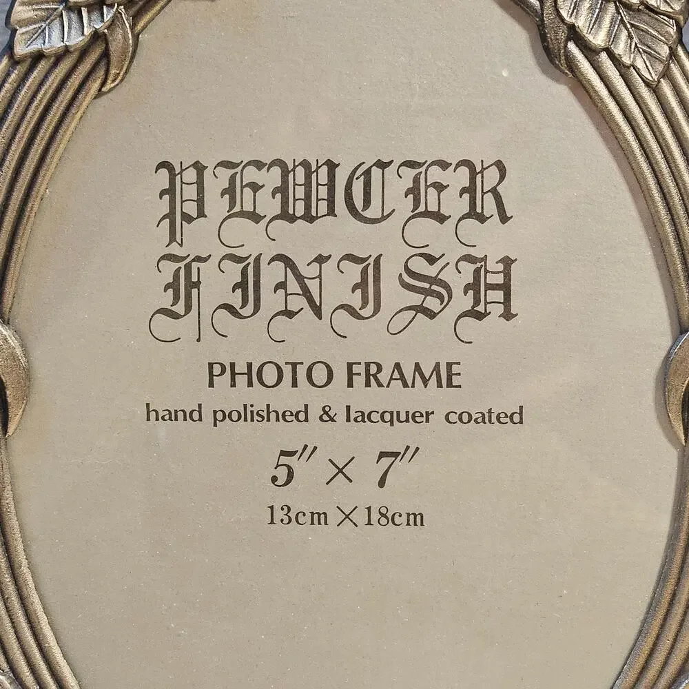 Vintage Weston Gallery Pewter Oval Picture Frame 5x7 Ornate Rose Bow Tabletop